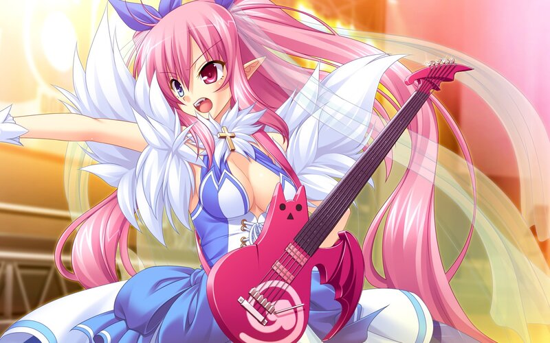 pink-haired anime girl with guitar