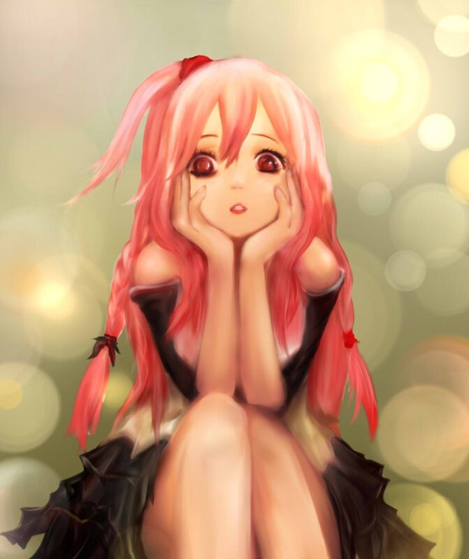 pink-haired anime girl with hands on face