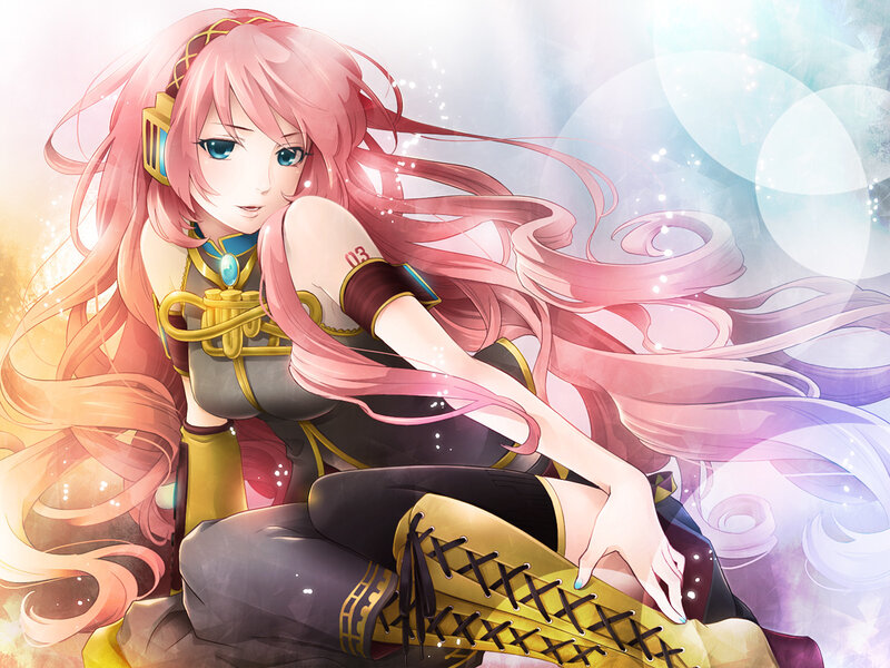 pink-haired anime girl with headphones