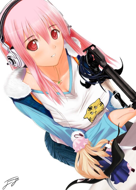 Pink-haired anime girl with headphones