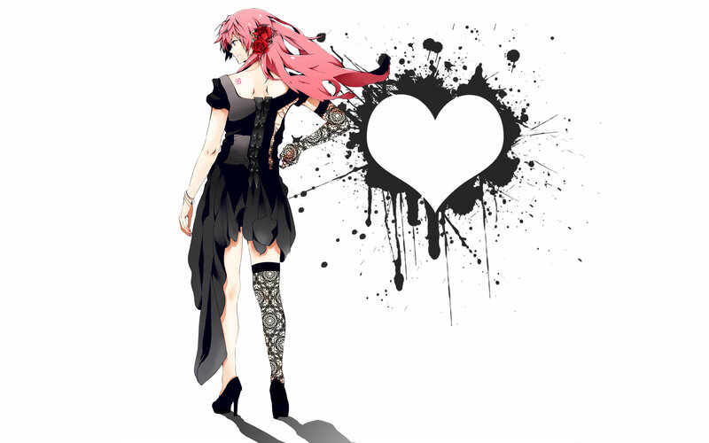 pink-haired anime girl with heart