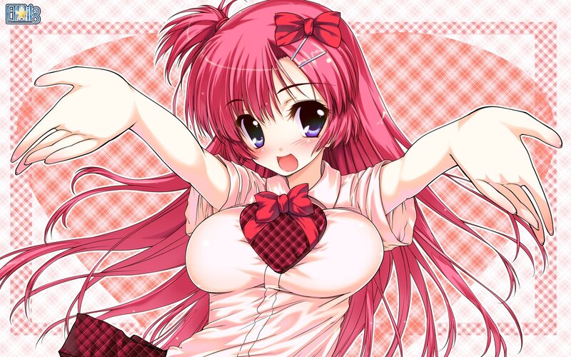 pink-haired anime girl with heart