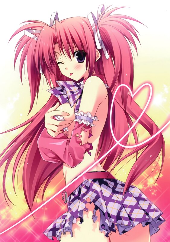 pink-haired anime girl with heart