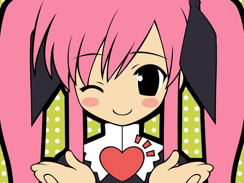 pink-haired anime girl with heart