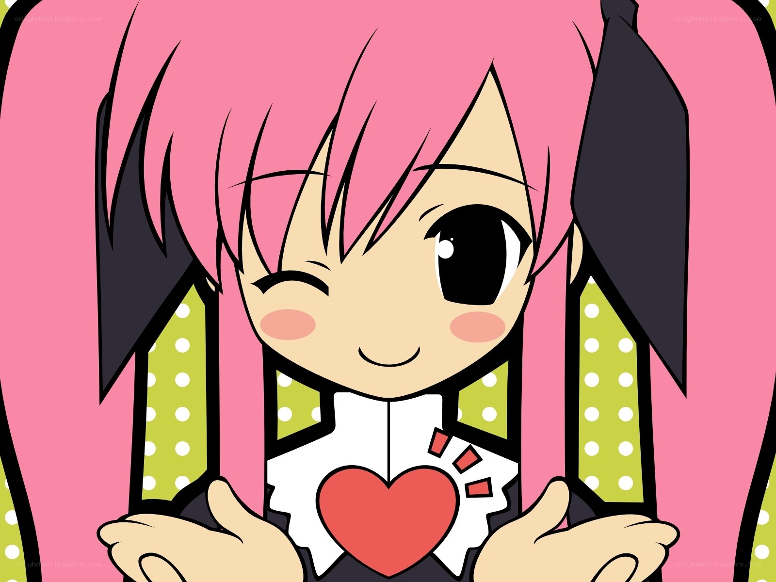 pink-haired anime girl with heart
