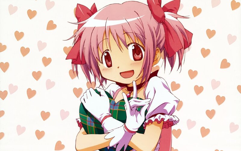 pink-haired anime girl with hearts