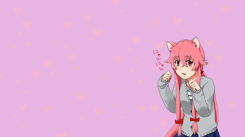 pink-haired anime girl with hearts