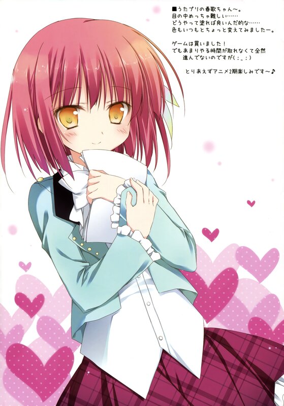 pink-haired anime girl with hearts