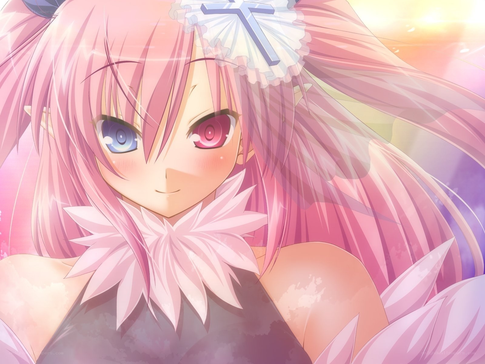 pink-haired anime girl with heterochromia
