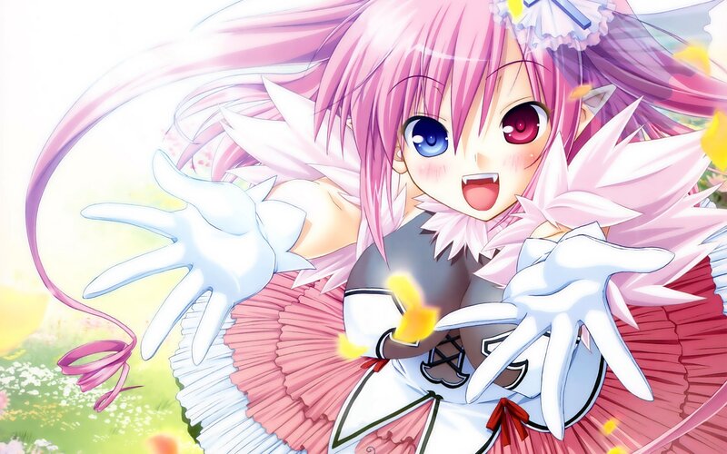 pink-haired anime girl with heterochromia
