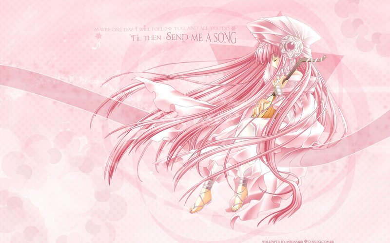 pink-haired anime girl with instrument