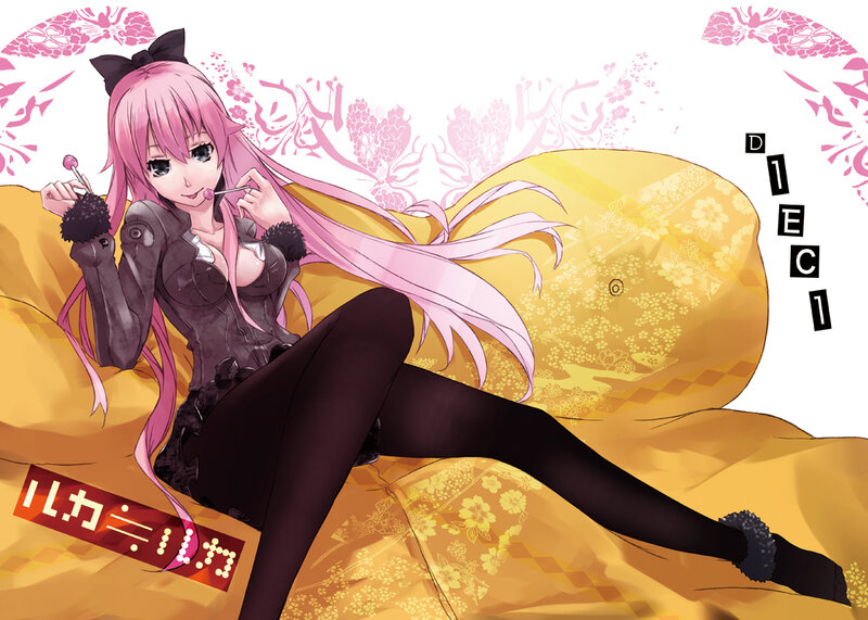 pink-haired anime girl with lollipop