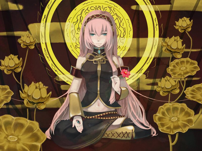 pink-haired anime girl with lotus