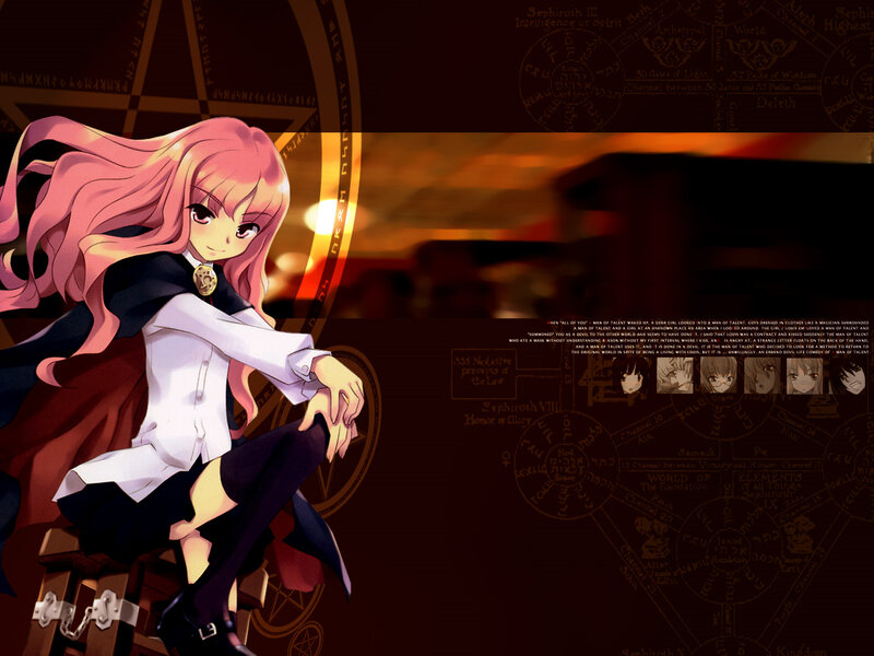 pink-haired anime girl with magic symbols