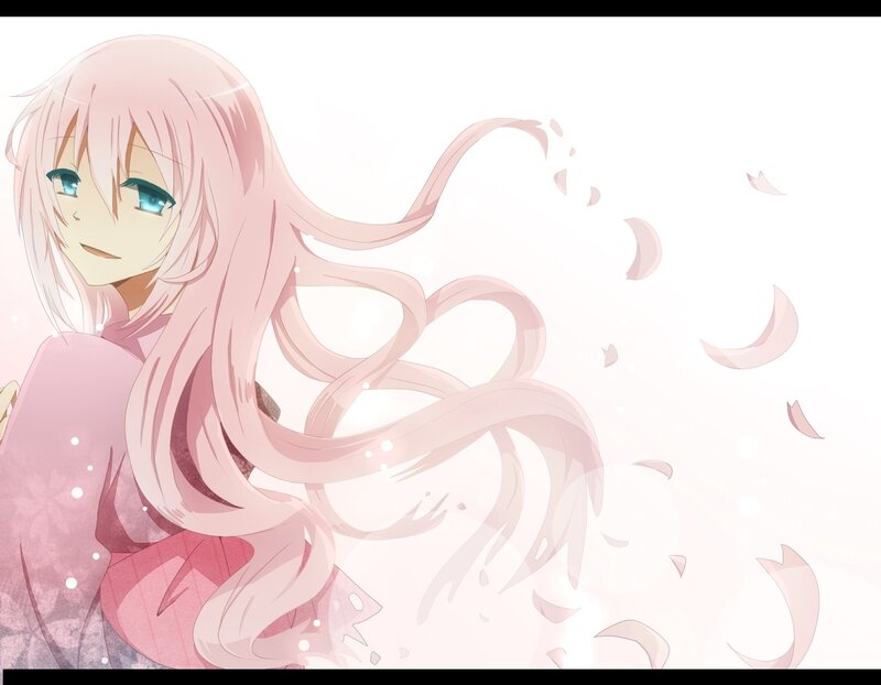 pink-haired anime girl with petals