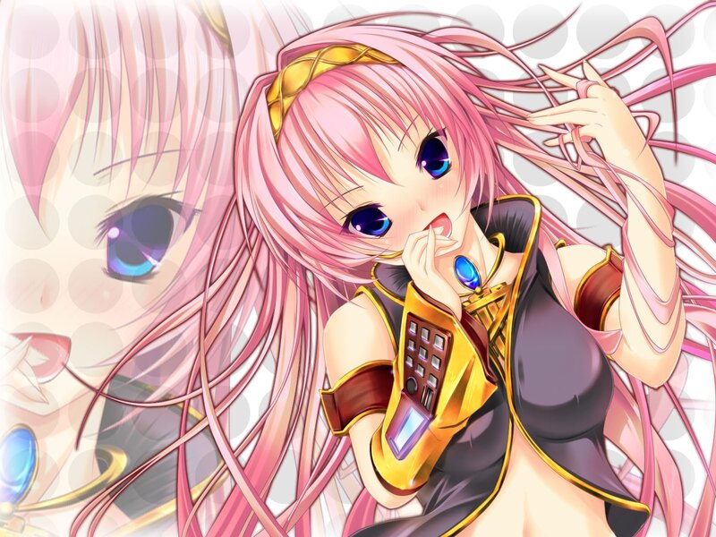pink-haired anime girl with phone