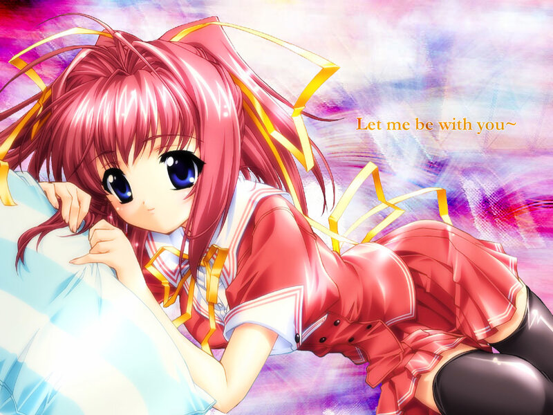 pink-haired anime girl with pillow