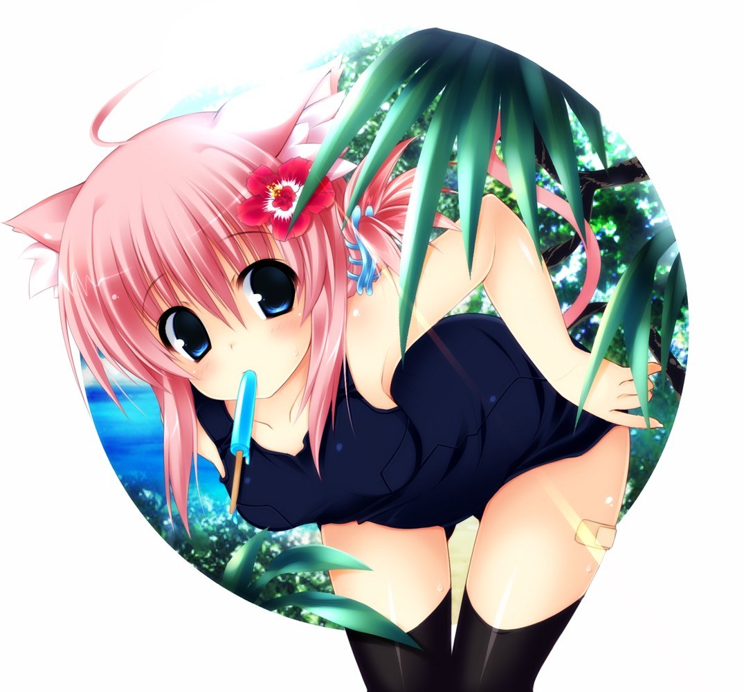 pink-haired anime girl with popsicle