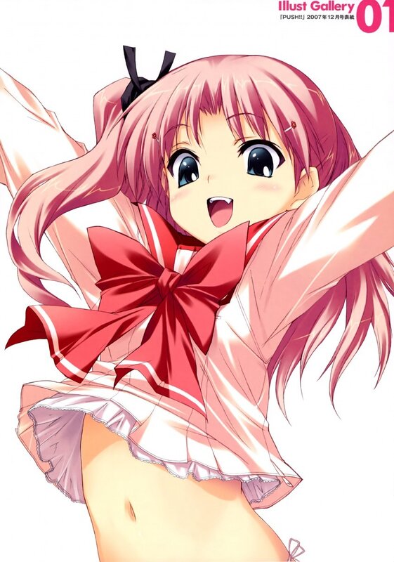 pink-haired anime girl with red bow