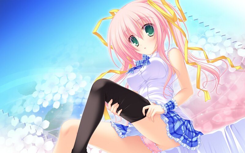 pink-haired anime girl with ribbons