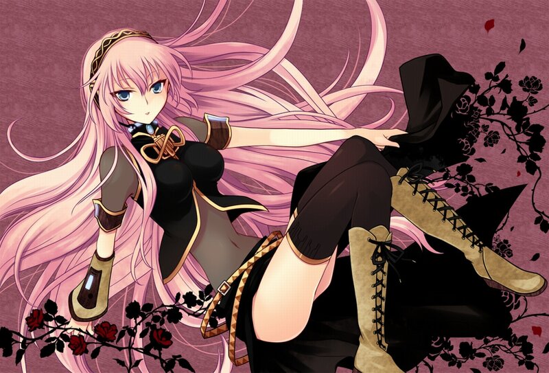 pink-haired anime girl with roses