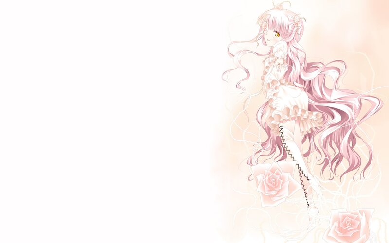 pink-haired anime girl with roses