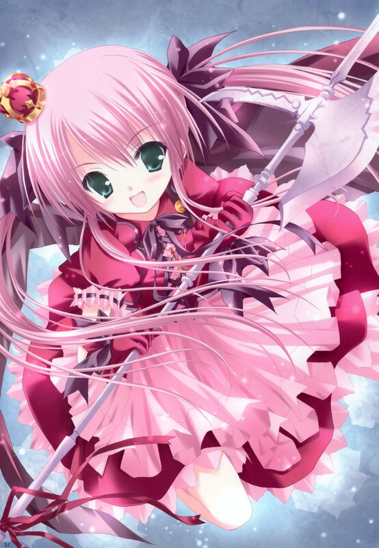 pink-haired anime girl with scythe