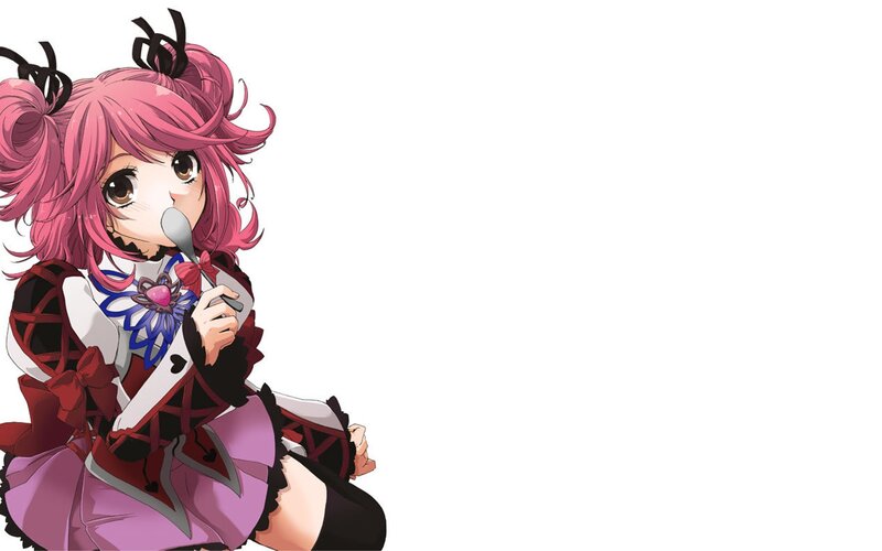 pink-haired anime girl with spoon
