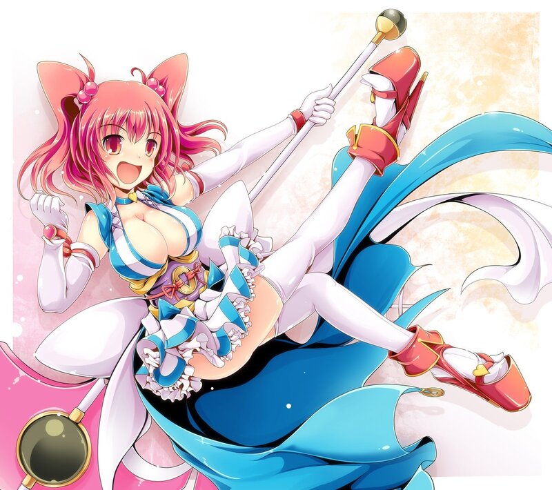 pink-haired anime girl with staff