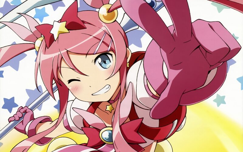 pink-haired anime girl with staff