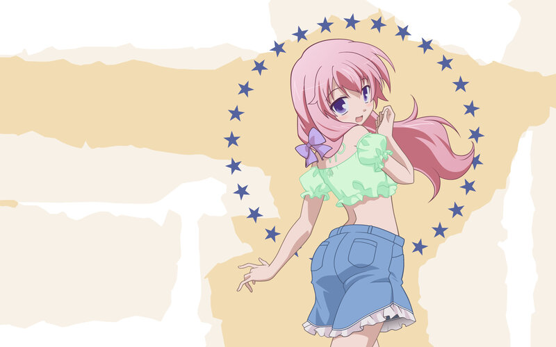 pink-haired anime girl with stars