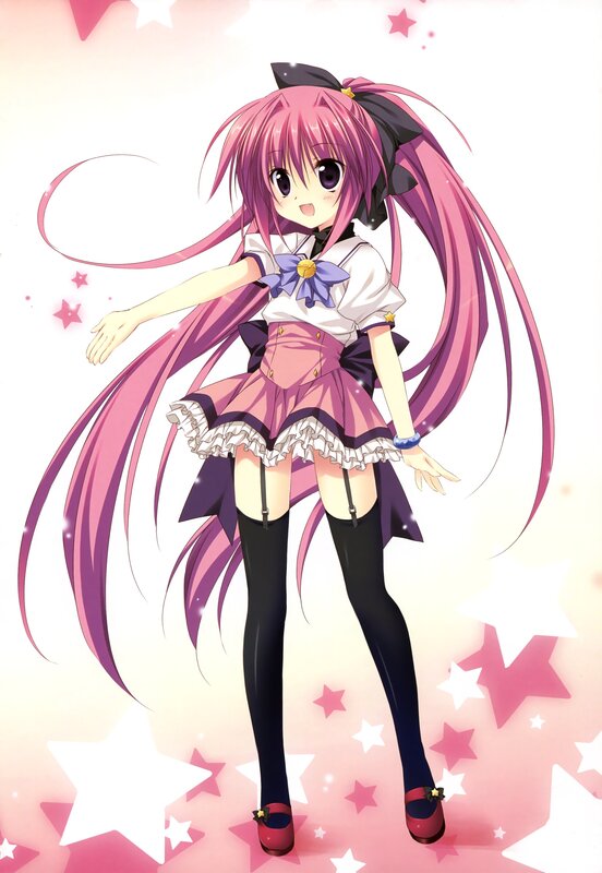 pink-haired anime girl with stars