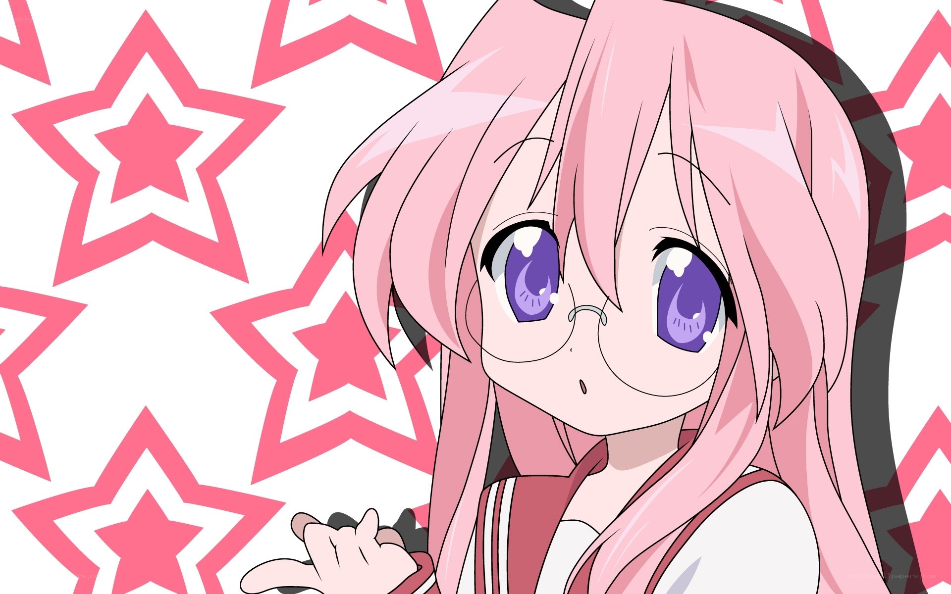 pink-haired anime girl with stars