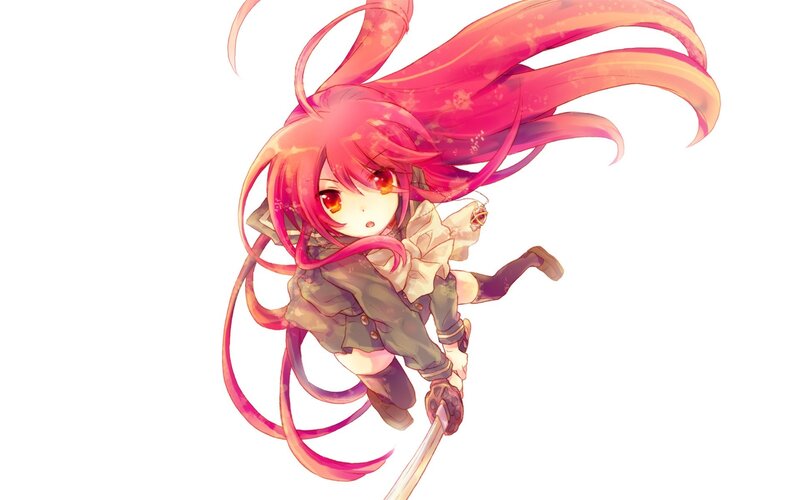 pink-haired anime girl with sword