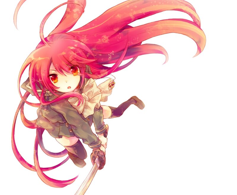 pink-haired anime girl with sword