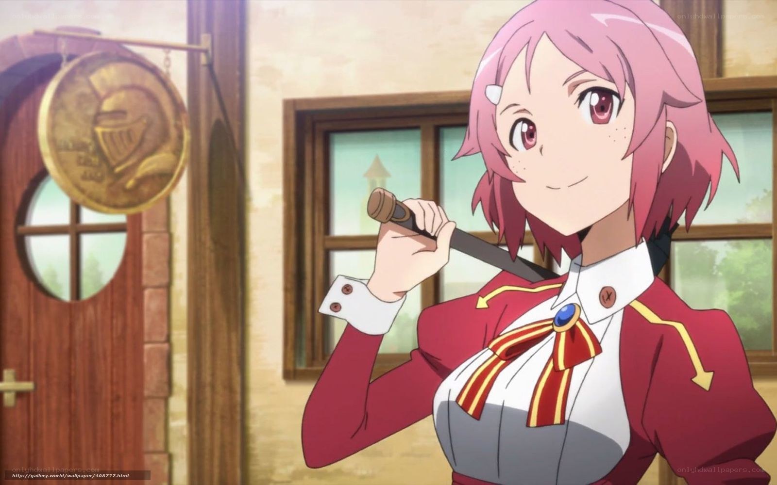 pink-haired anime girl with sword