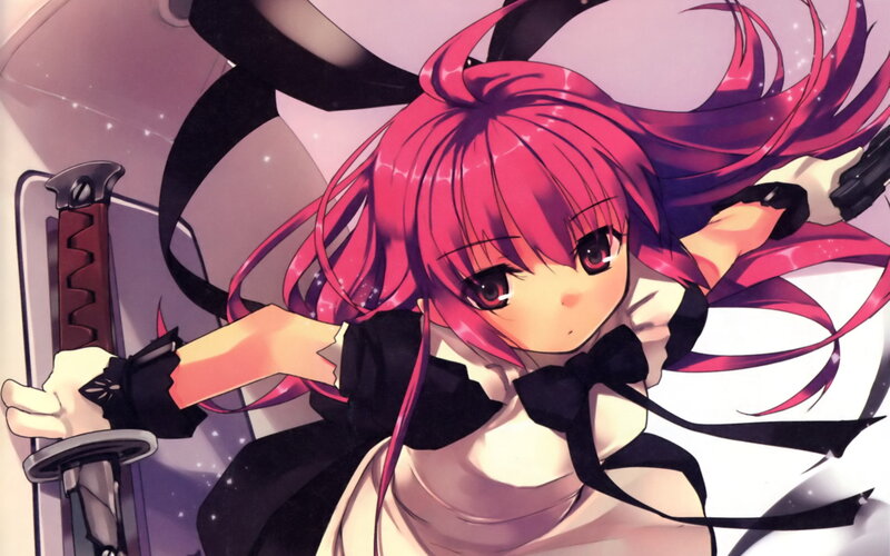 pink-haired anime girl with sword