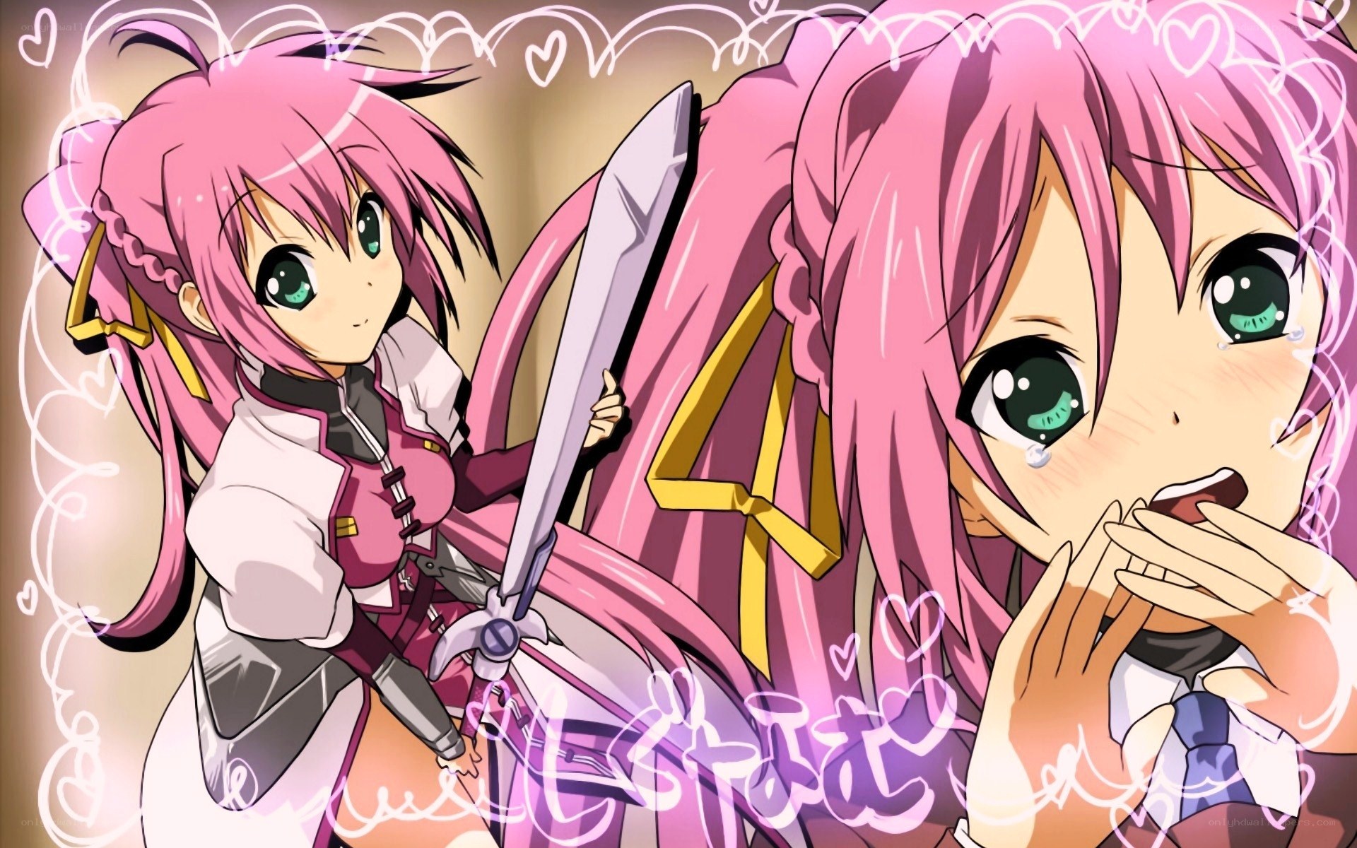 pink-haired anime girl with sword