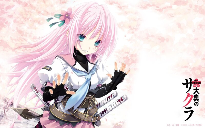 pink-haired anime girl with swords