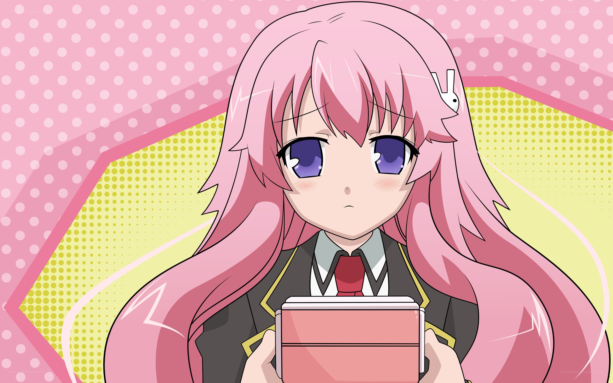 pink-haired anime girl with tablet