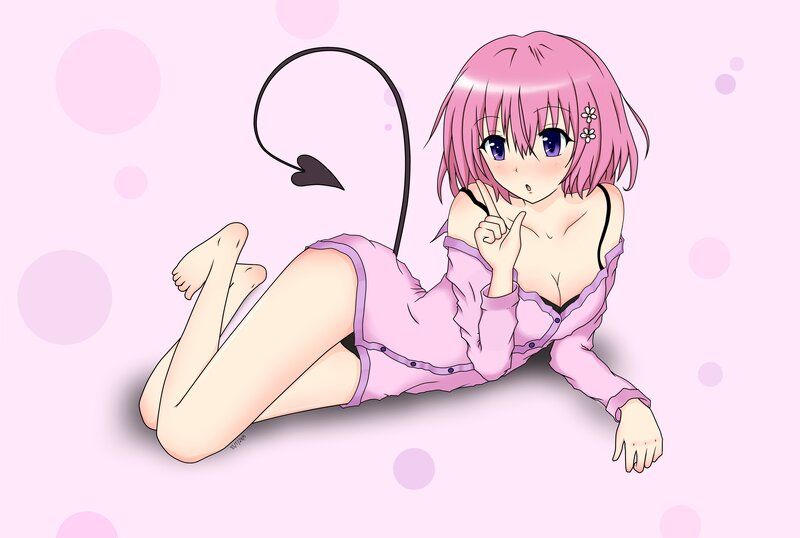 pink-haired anime girl with tail