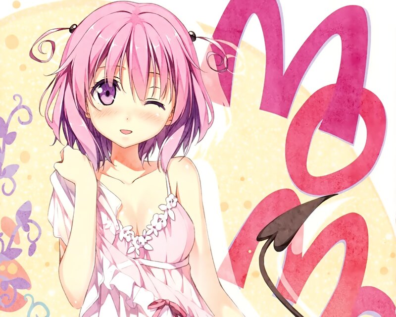 pink-haired anime girl with tail