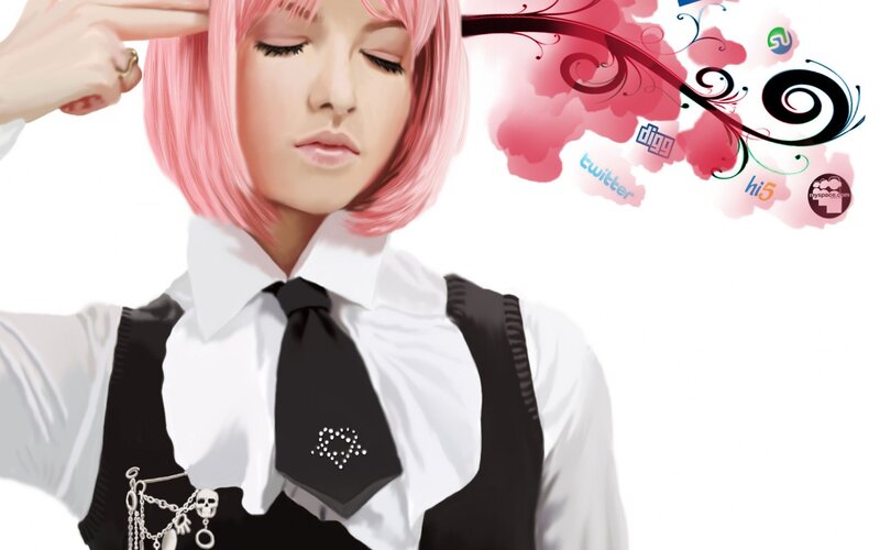 pink-haired anime girl with tie