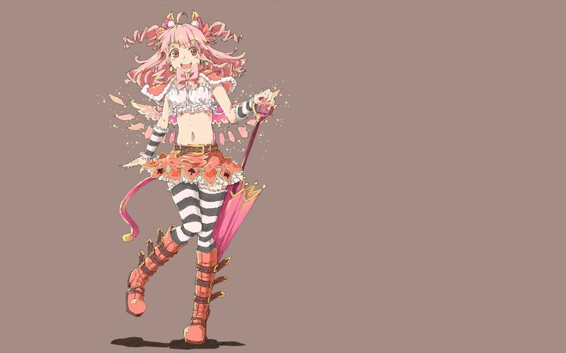 pink-haired anime girl with umbrella
