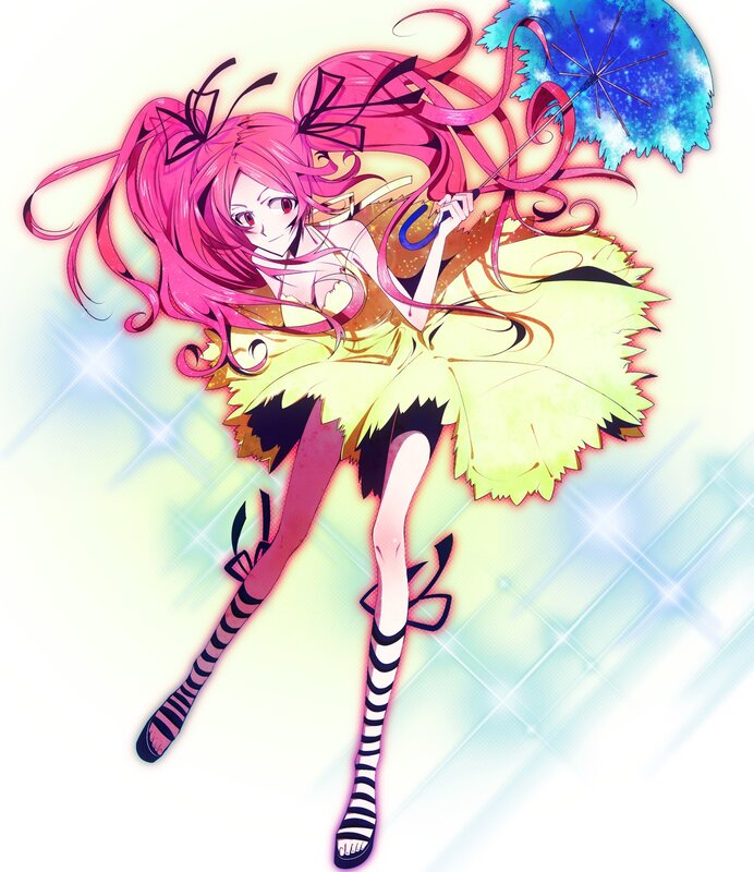 pink-haired anime girl with umbrella