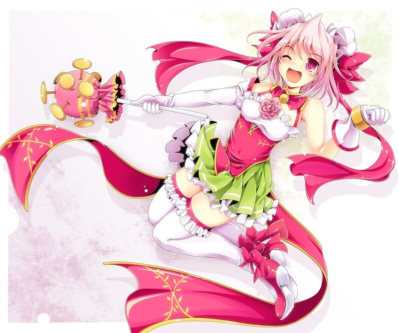 pink-haired anime girl with wand