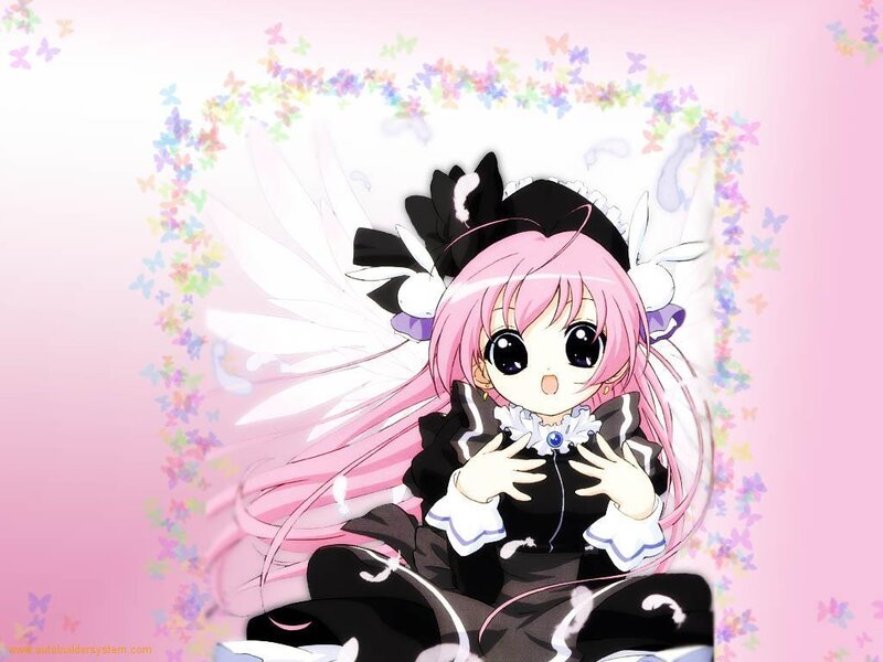 pink-haired anime girl with wings