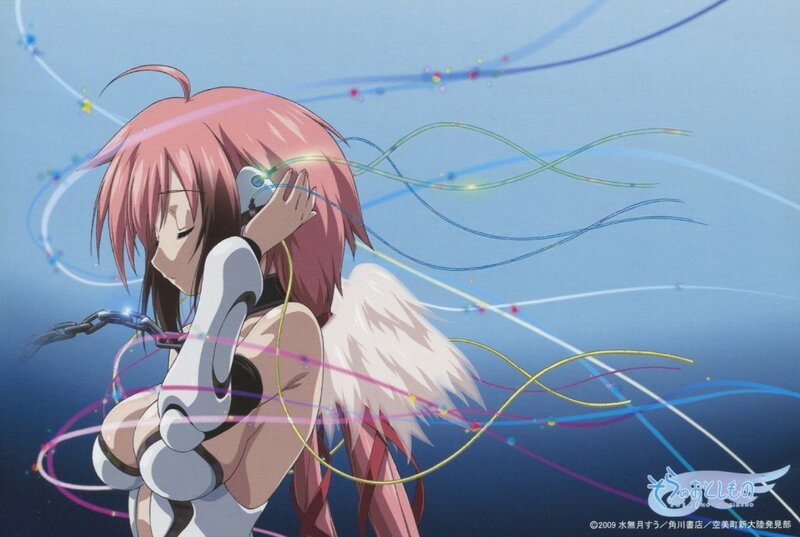pink-haired anime girl with wings