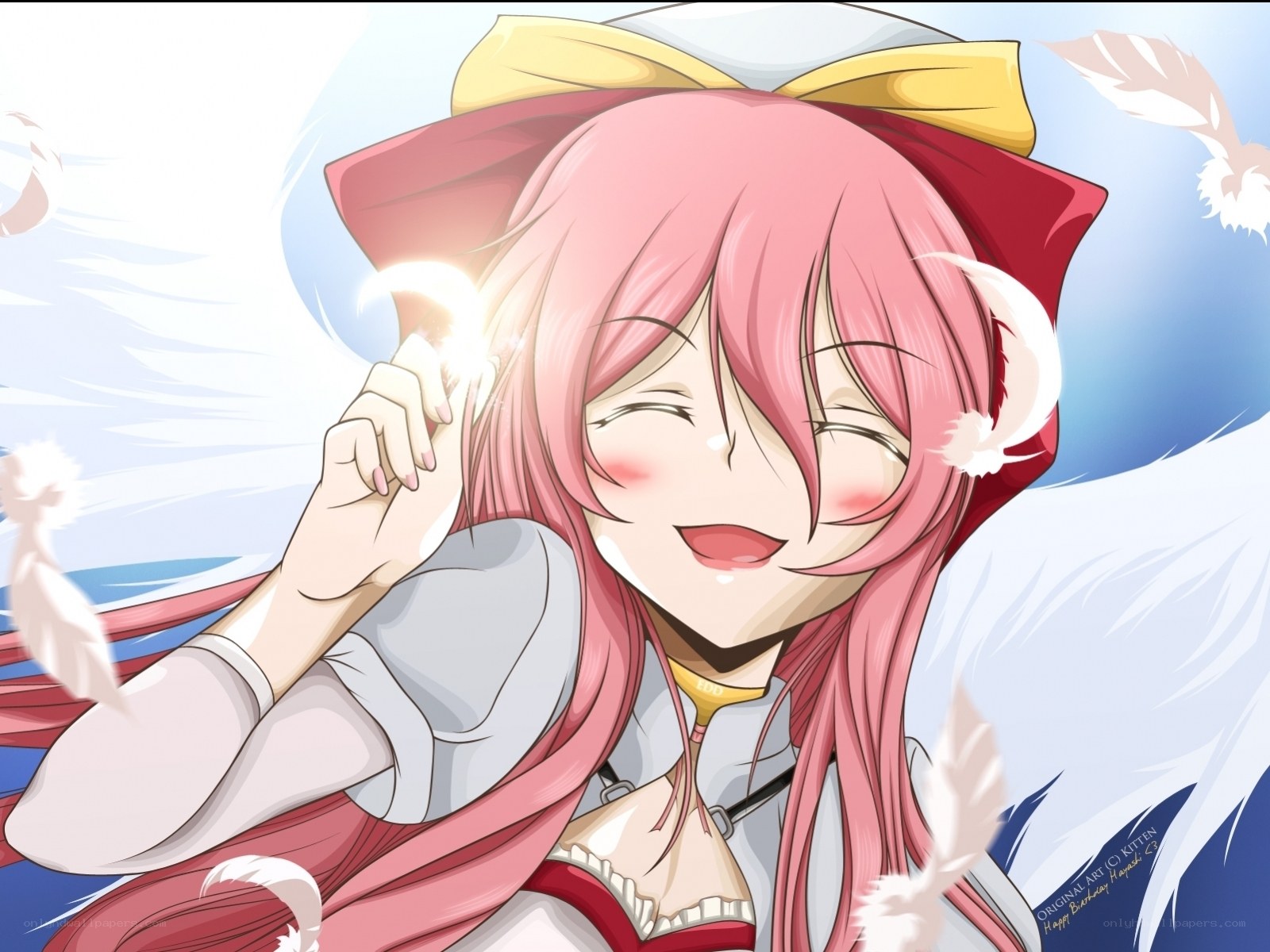 pink-haired anime girl with wings
