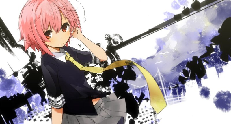 pink-haired anime girl with yellow tie